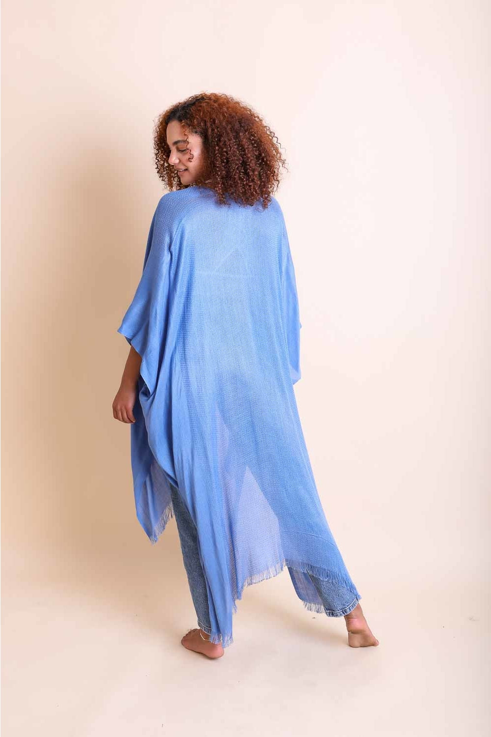 Frayed Trim Kimono Ponchos