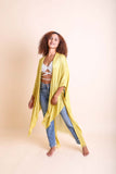 Frayed Trim Kimono Ponchos Mustard