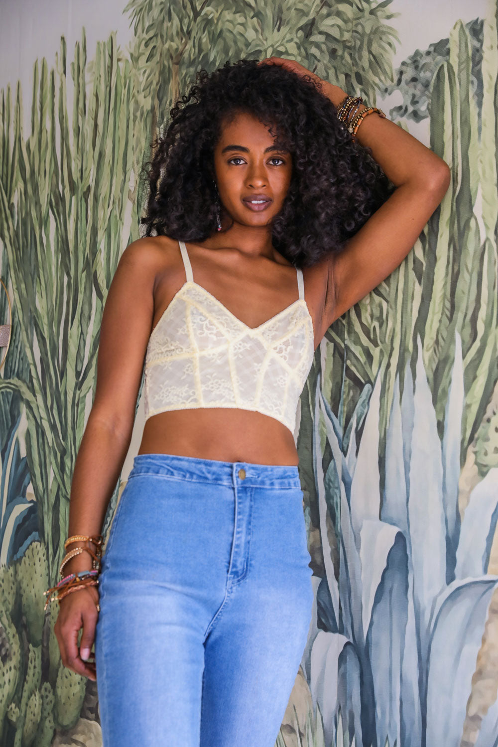 Lace Longline Corset Bralette Small / Butter