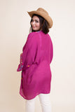 Stylish anemone embroidered fuchsia kimono perfect for any occasion.