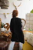 Elegant anemone embroidered black kimono for casual and formal outfits.