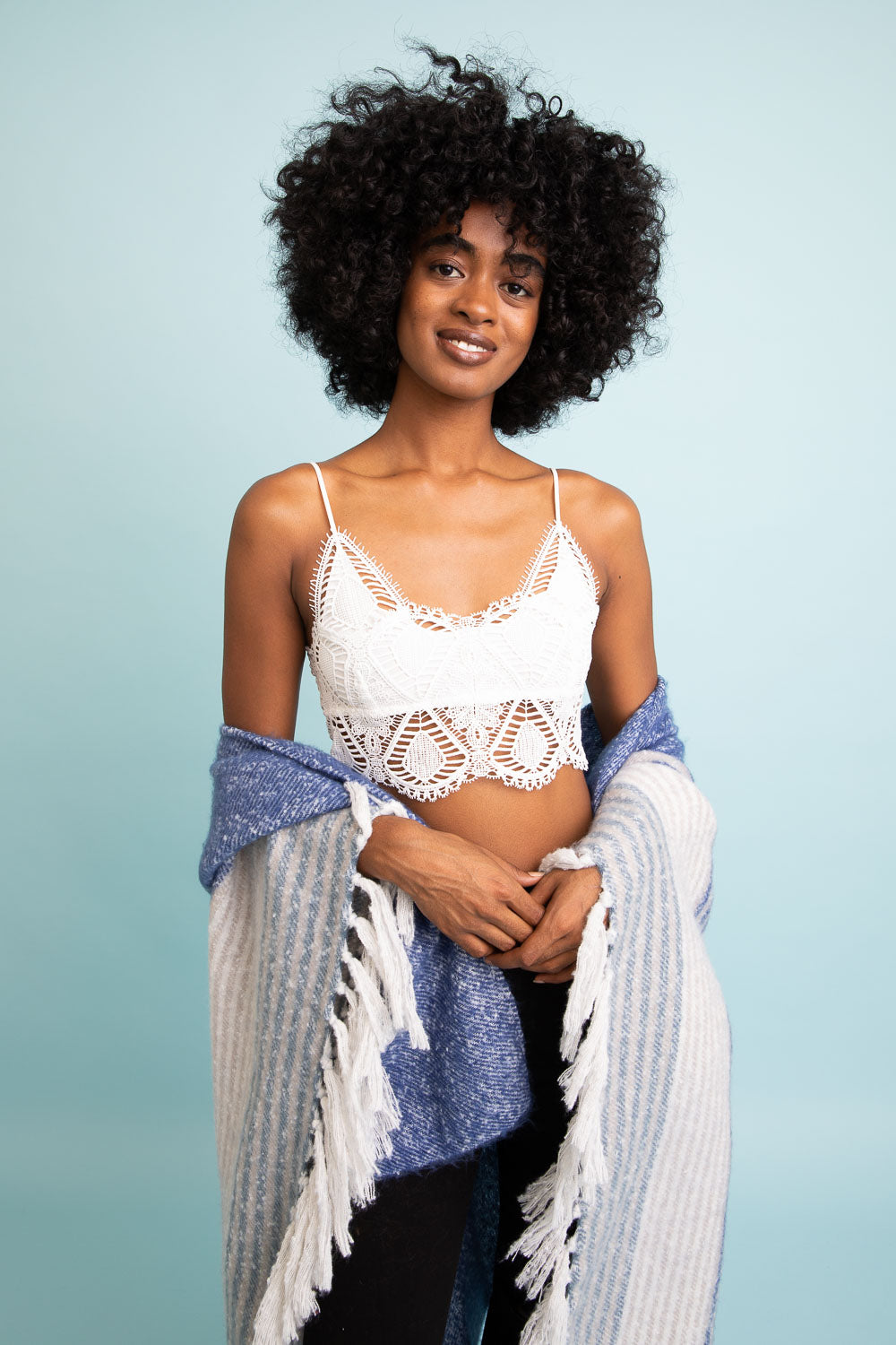 Overlay Crochet Longline Bralette Small / White