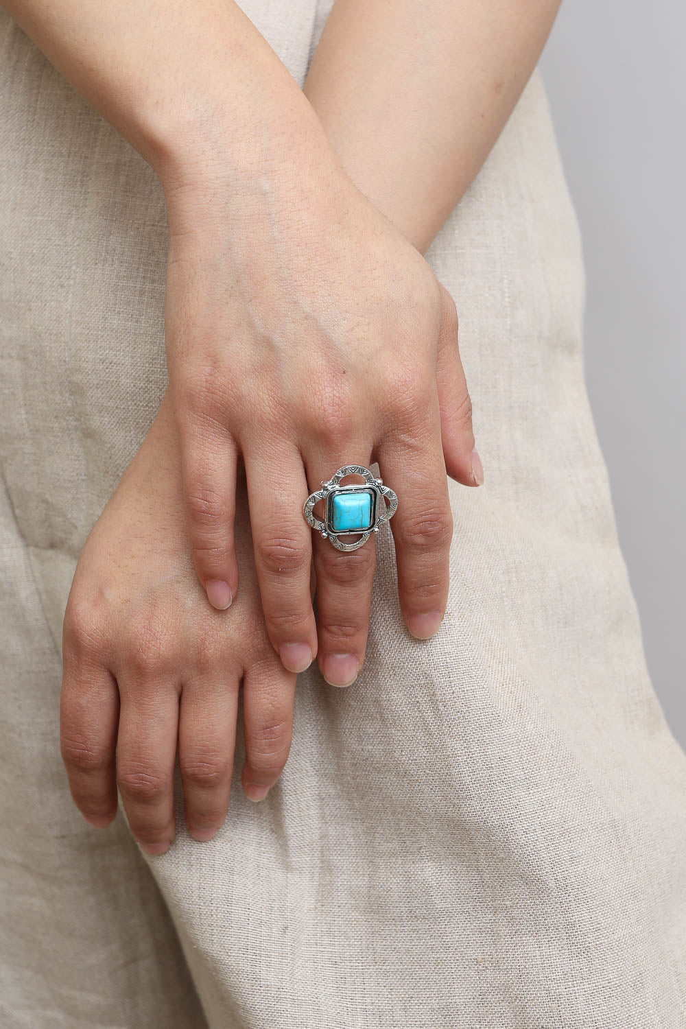 Square Cut Adjustable Turquoise Ring Jewelry