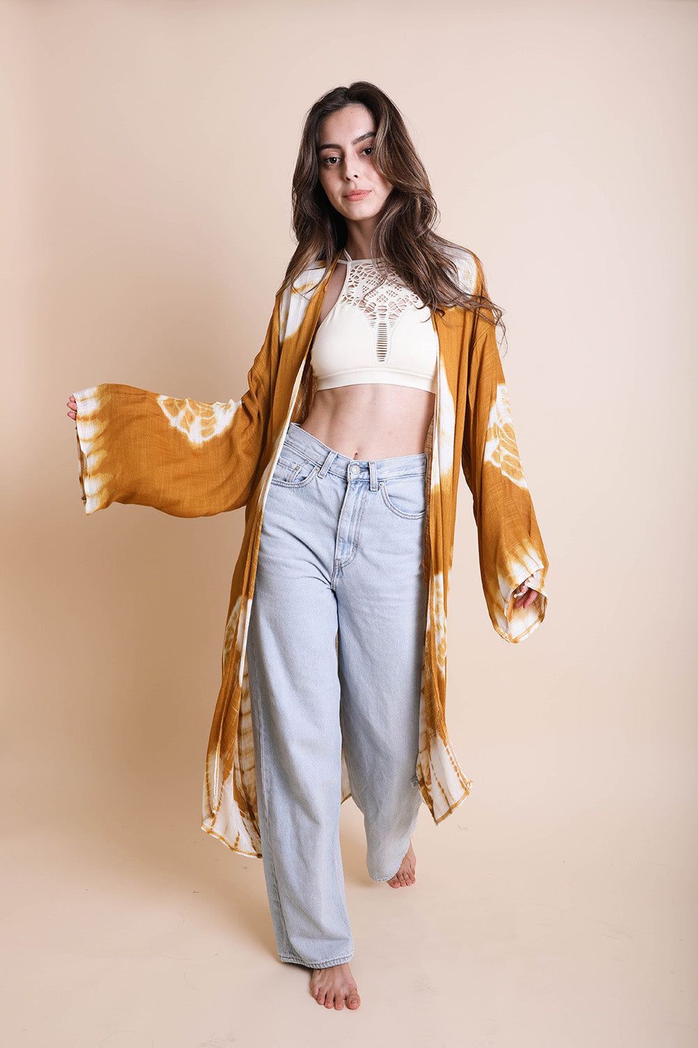 Tie Dye Kimono Mustard